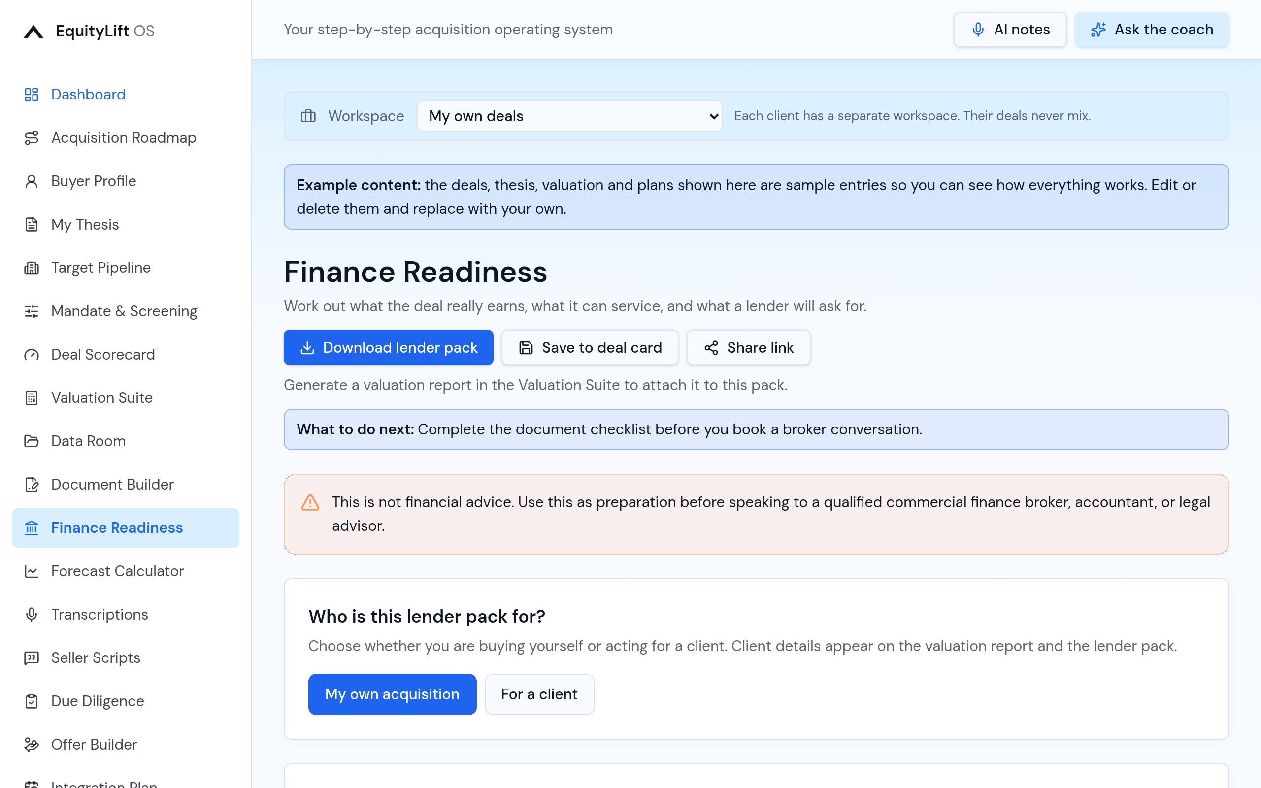 Finance readiness in EquityLift OS